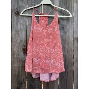 O'Neill Tank‎ Top Flowy Sleeveless Casual Summer Beach Coral White Print L